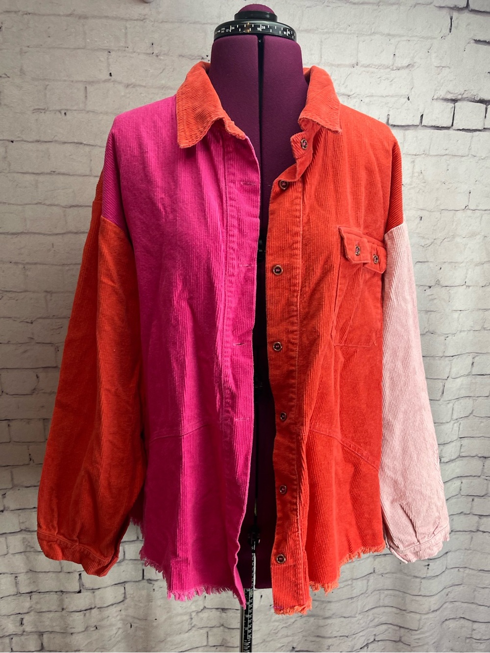 Umgee size large color block corduroy long sleeve button down shirt
